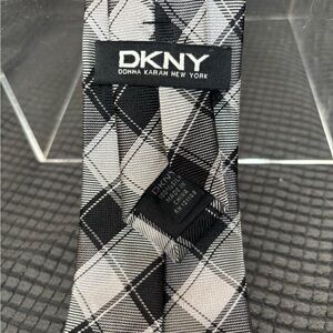 DKNY Men's Silk Tie in Black and White Plaid